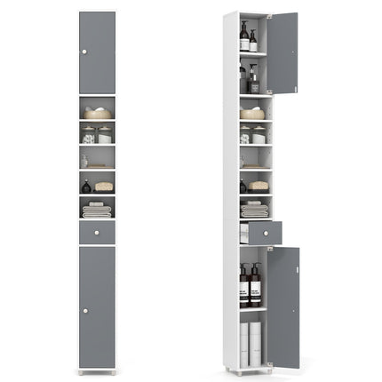 Tall Bathroom Cabinet with 2 Doors, Adjustable Shelves, White/Grey