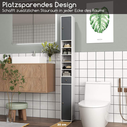 Tall Bathroom Cabinet with 2 Doors, Adjustable Shelves, White/Grey