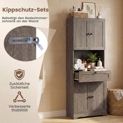 Tall Bathroom Cabinet with 4 Doors, 1 Drawer, Adjustable Shelf
