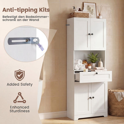 Tall Bathroom Cabinet with 4 Doors, Drawer, Adjustable Shelf
