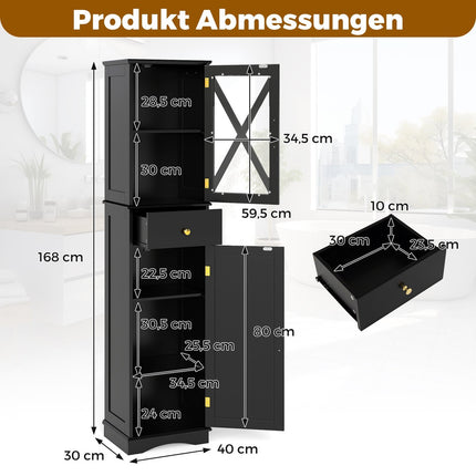 Tall Bathroom Cabinet with Adjustable Shelves, Black