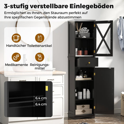 Tall Bathroom Cabinet with Adjustable Shelves, Black