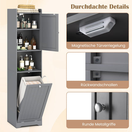 Tall Bathroom Cabinet with Adjustable Shelves, Grey, 170 cm