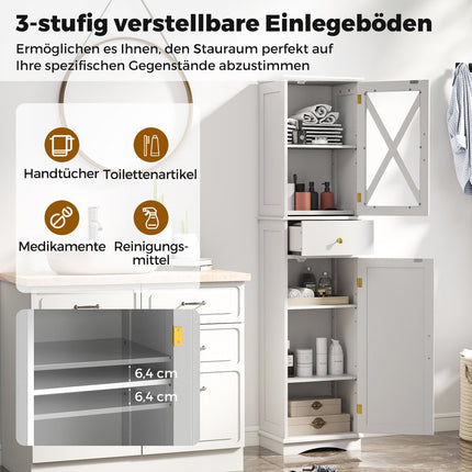 Tall Bathroom Cabinet with Adjustable Shelves, White
