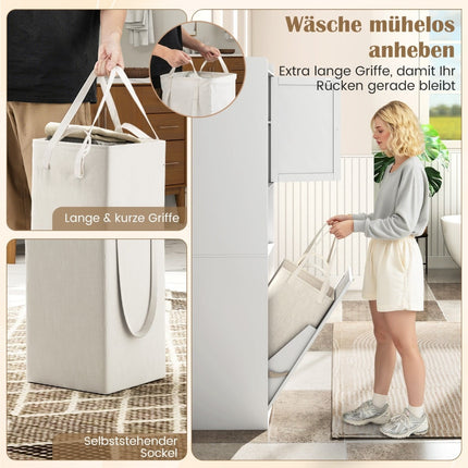 Tall Bathroom Cabinet with Adjustable Shelves and Laundry Bag