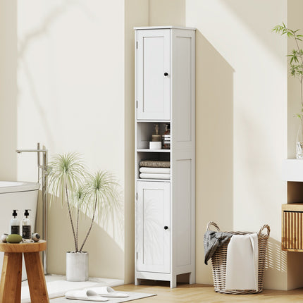 Tall Bathroom Cabinet with Doors, Open Shelves, White, 170 cm