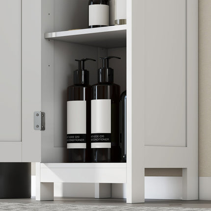 Tall Bathroom Cabinet with Doors, Open Shelves, White, 170 cm