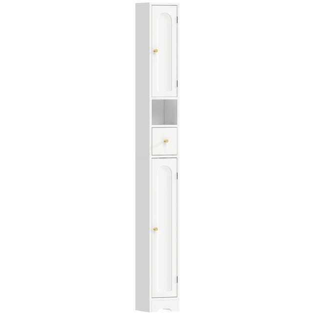 Tall Bathroom Cabinet with Drawer, Adjustable Shelves, White 20x20x185 cm
