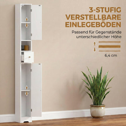 Tall Bathroom Cabinet with Drawer, Adjustable Shelves, White 20x20x185 cm