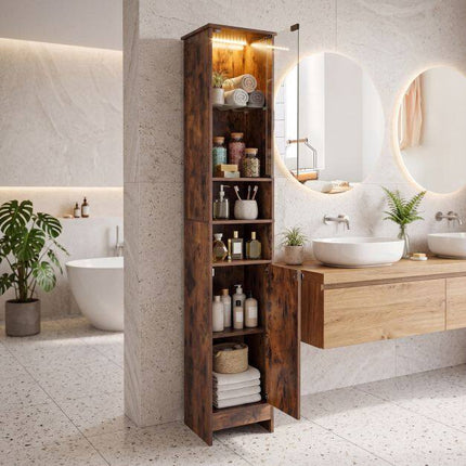 Tall Bathroom Cabinet with LED Lighting & Remote Control