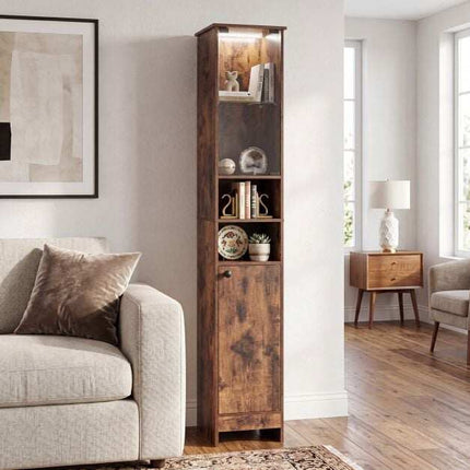 Tall Bathroom Cabinet with LED Lighting & Remote Control