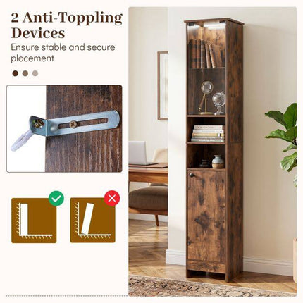 Tall Bathroom Cabinet with LED Lighting & Remote Control