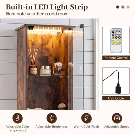 Tall Bathroom Cabinet with LED Lighting & Remote Control