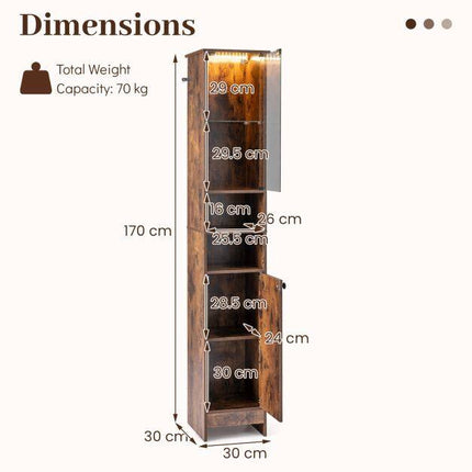 Tall Bathroom Cabinet with LED Lighting & Remote Control