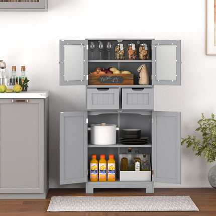 Tall Bathroom Storage Cabinet, 4 Doors, 2 Drawers, Grey