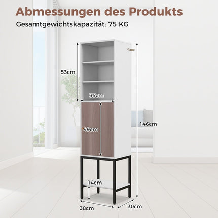 Tall Bathroom Storage Cabinet, Freestanding, 38x30x145 cm, White