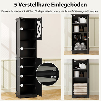 Tall Black Bathroom Cabinet with Adjustable Shelves