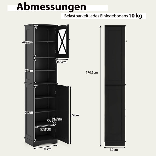 Tall Black Bathroom Cabinet with Adjustable Shelves