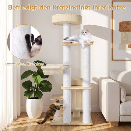Tall Cat Tree with Hammock and Scratching Posts, 151 cm