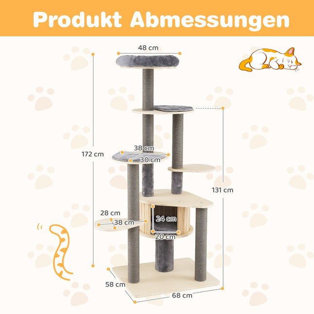 Tall Cat Tree with Multi-Level Design and Soft Top Platform, Gray