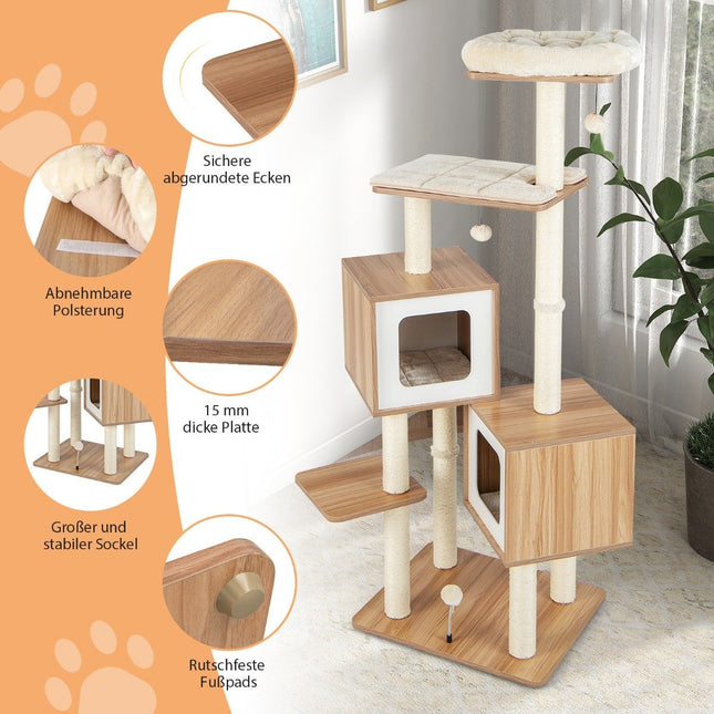 Tall Cat Tree with Sisal Posts and Plush Cushions