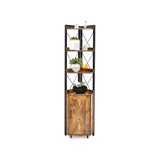 Tall Corner Storage Cabinet, 3-Tier Shelf, Door, MDF