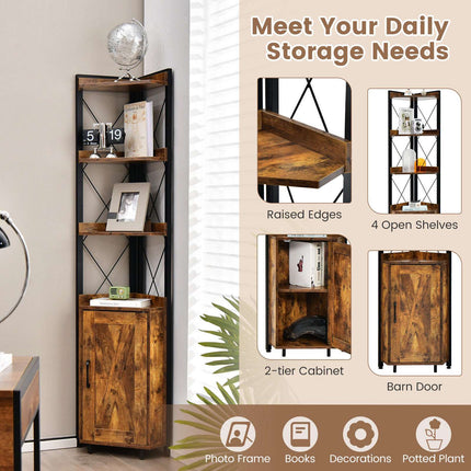 Tall Corner Storage Cabinet, 3-Tier Shelf, Door, MDF