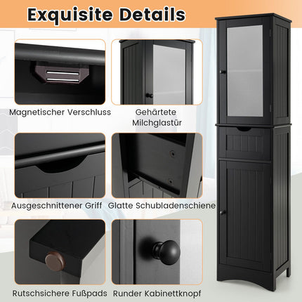Tall Floor Storage Cabinet, 2 Doors, 1 Drawer, Black