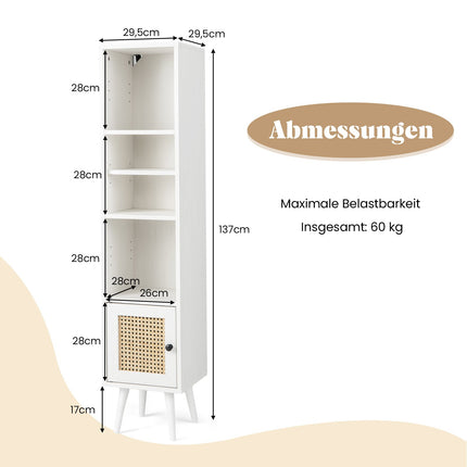 Tall Freestanding Rattan Cabinet with Adjustable Shelves
