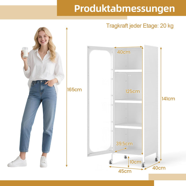 Tall Metal Kitchen Cabinet, Adjustable Shelves, White