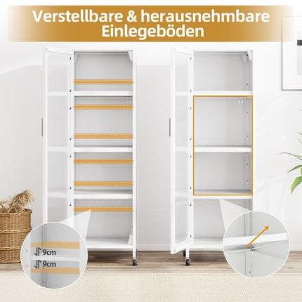Tall Metal Kitchen Cabinet, Adjustable Shelves, White