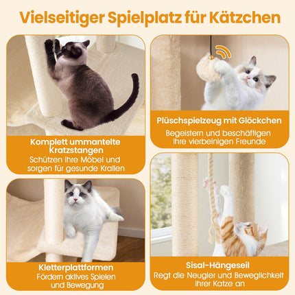 Tall Multi-Level Cat Tree with Sisal Posts, 2 Caves, Beige