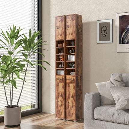 Tall Narrow Bathroom Cabinet, 2 Doors, Drawer, 20x20x180 cm
