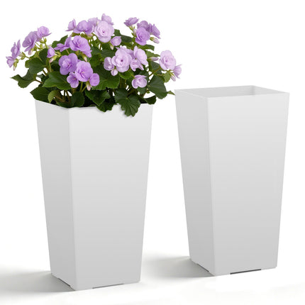 Tall Tapered Planters Set of 2, 550mm, White, Casters, Drainage