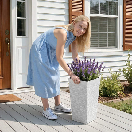 Tall Tapered Planters Set of 2, 580 mm, White Plastic, With Casters
