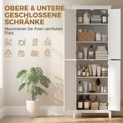 Tall White Bathroom Cabinet with Adjustable Shelves, 170 cm