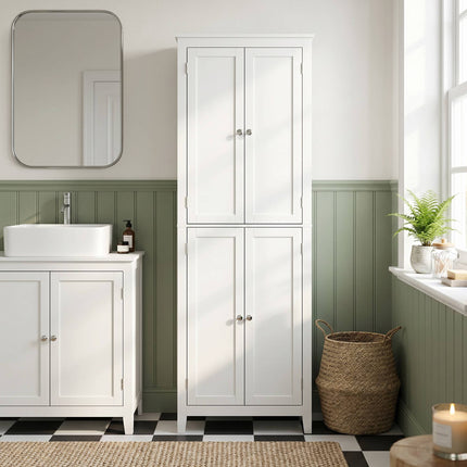 Tall White Bathroom Cabinet with Adjustable Shelves, 170 cm