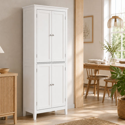 Tall White Bathroom Cabinet with Adjustable Shelves, 170 cm