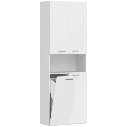 Tall White Bathroom Cabinet with Laundry Basket, 174 cm
