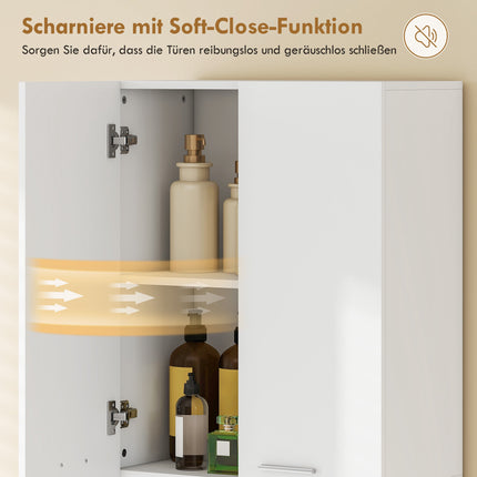 Tall White Bathroom Cabinet with Laundry Basket, 174 cm