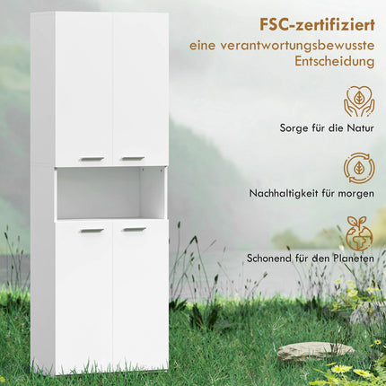 Tall White Bathroom Cabinet with Laundry Basket, 174 cm