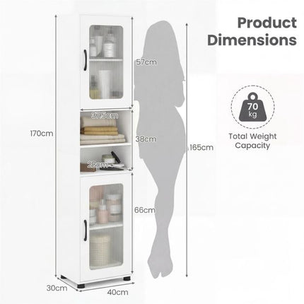 Tall White Bathroom Storage Cabinet with Fluted Doors