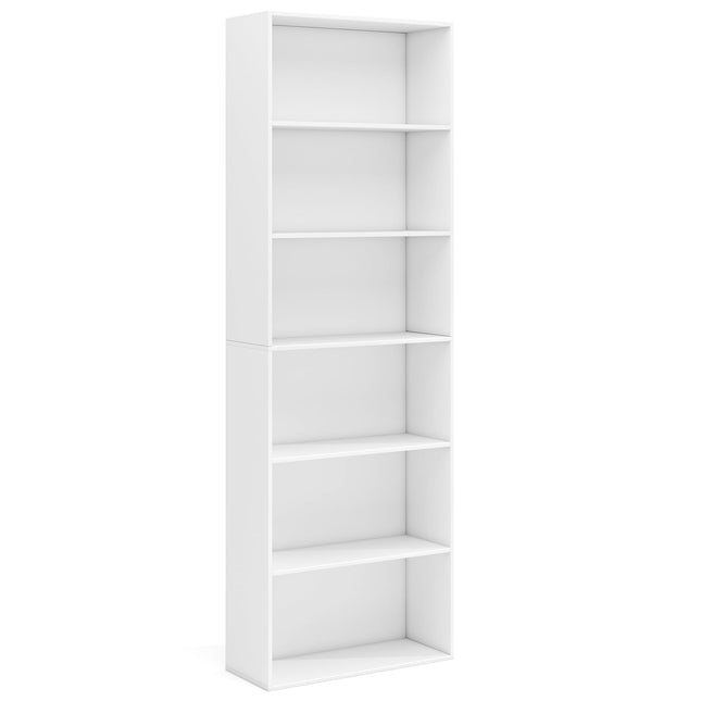 Tall White Bookshelf with 6 Shelves and Anti-Tip Kits