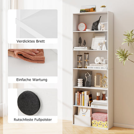 Tall White Bookshelf with 6 Shelves and Anti-Tip Kits