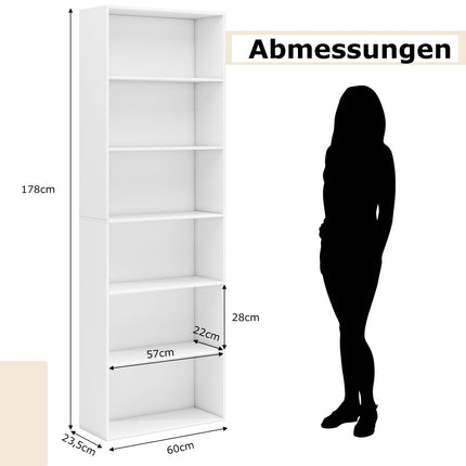 Tall White Bookshelf with 6 Shelves and Anti-Tip Kits