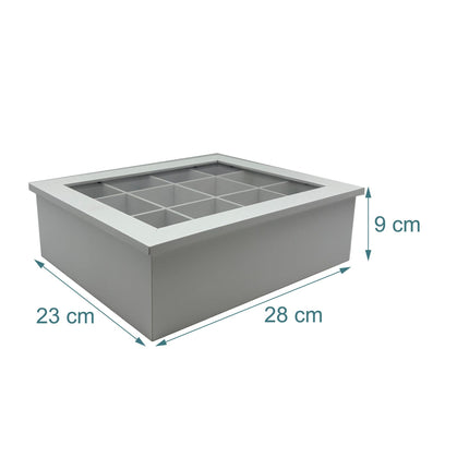 Tea Box with Lid, 12 Compartments, Bamboo Design