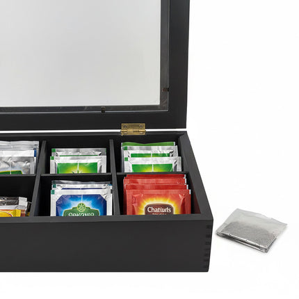 Tea Box with Lid, Bamboo, 12 Compartments