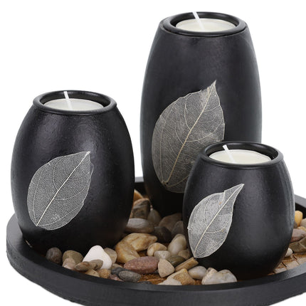 Tea Light Holder Set with Tray and Stones
