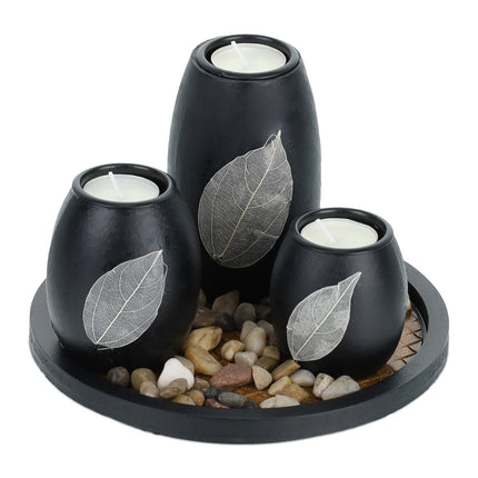 Tea Light Holder Set with Tray and Stones