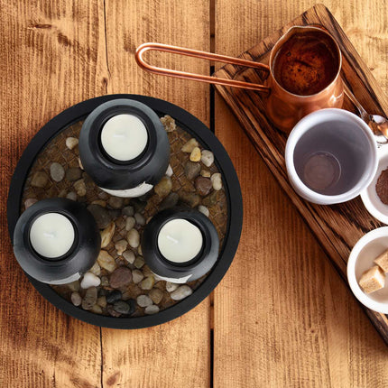 Tea Light Holder Set with Tray and Stones